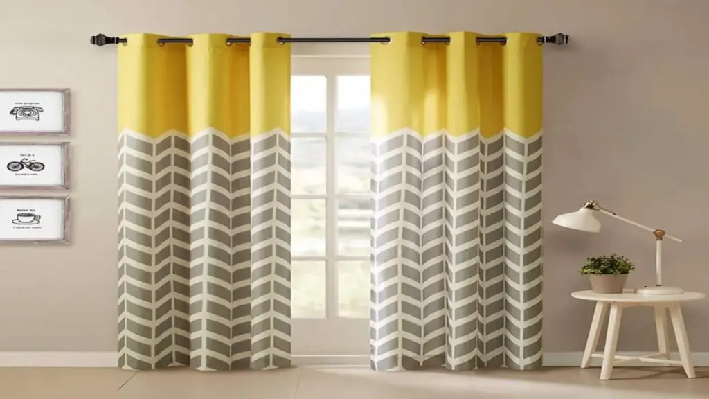 Yellow Grey Printed Curtain